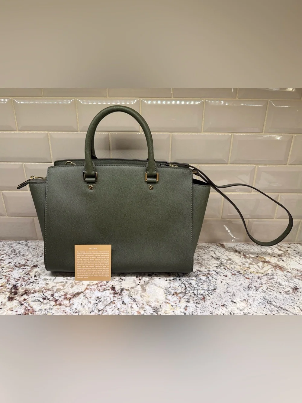Michael Kors Dark Olive Saffiano Satchel with Shoulder Strap